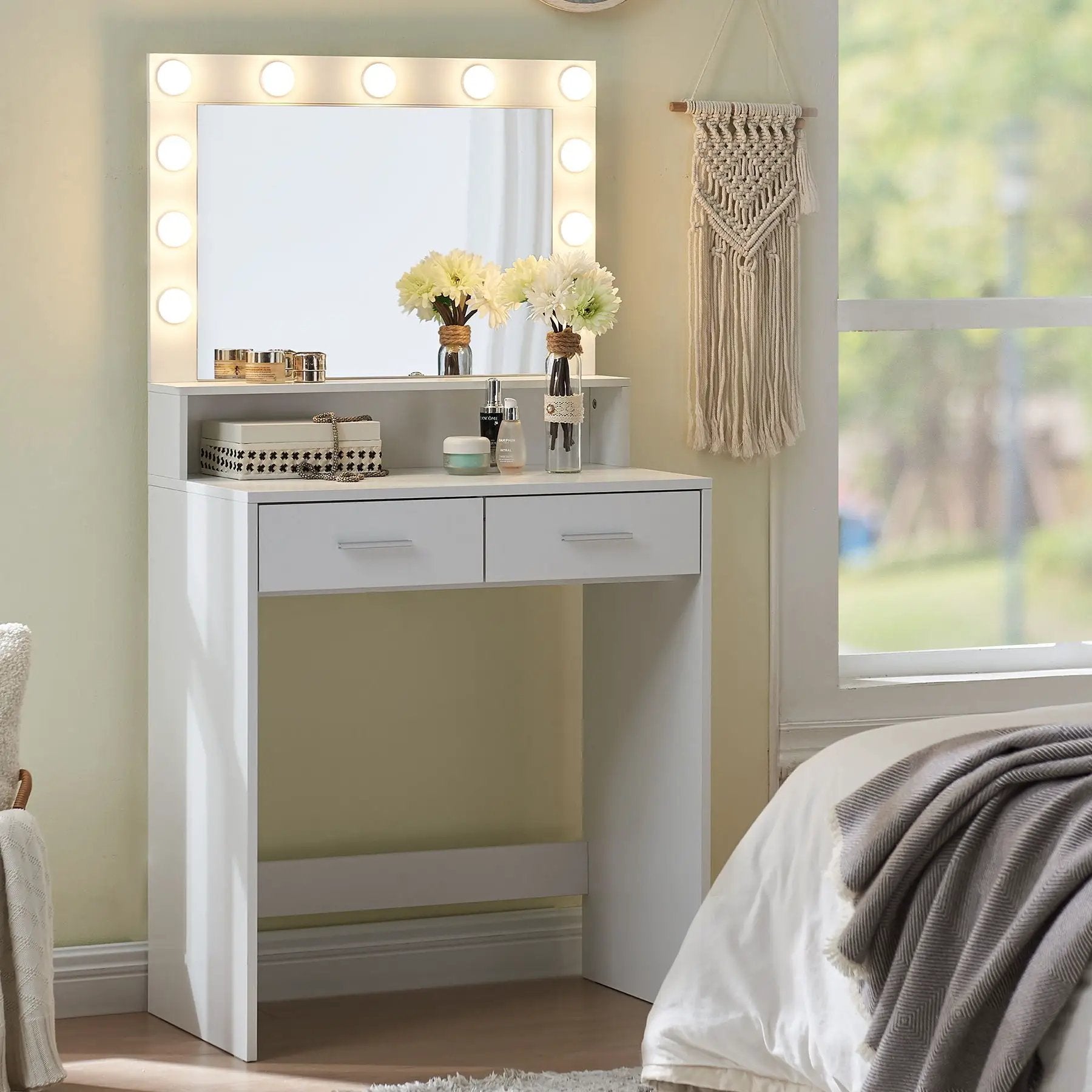 Vanity Desk With Mirror And Lights, Dressing Table With Large Drawer, 2 Level Storage Dresser & 3 Lighting Modes Adjustable Brightness, Suitable For Bedroom by Unique Piece Furniture