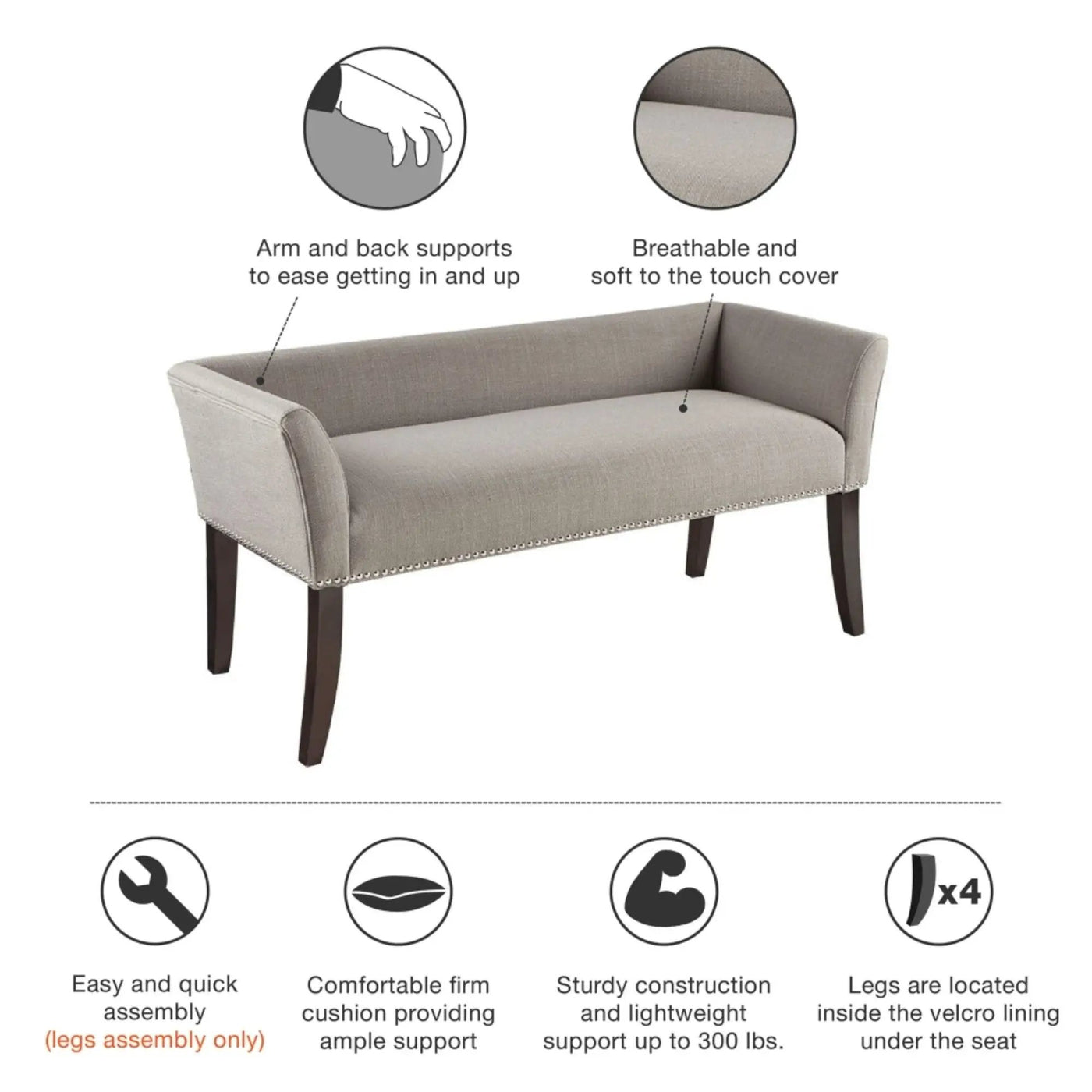 Elegant Design Bench Upholstery, Solid Wood Frame by HouseOfZazla