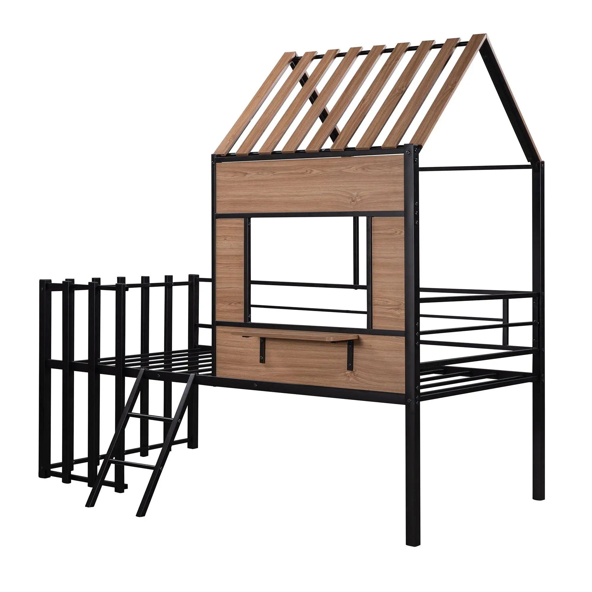 Loft Bed With Roof, Window, Guardrail, Ladder by HouseOfZazla