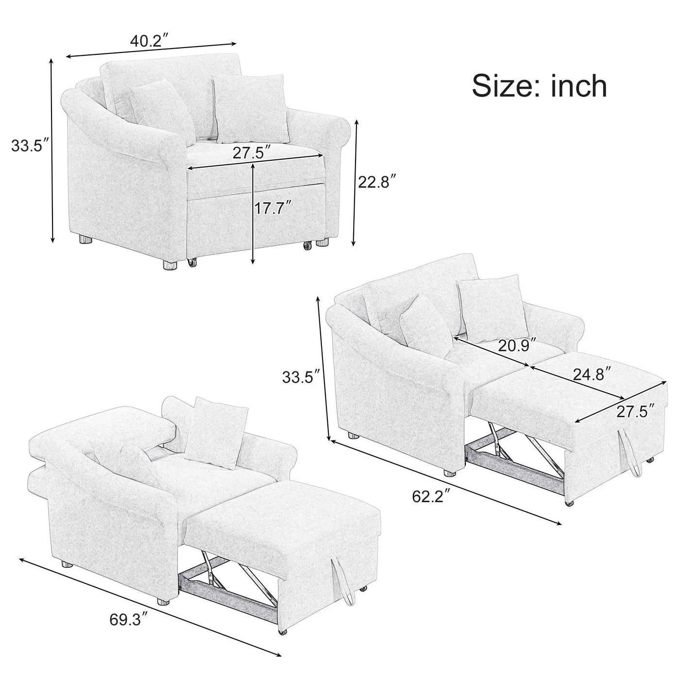 Convertible Sleeper Chair With Adjustable Backrest by HouseOfZazla