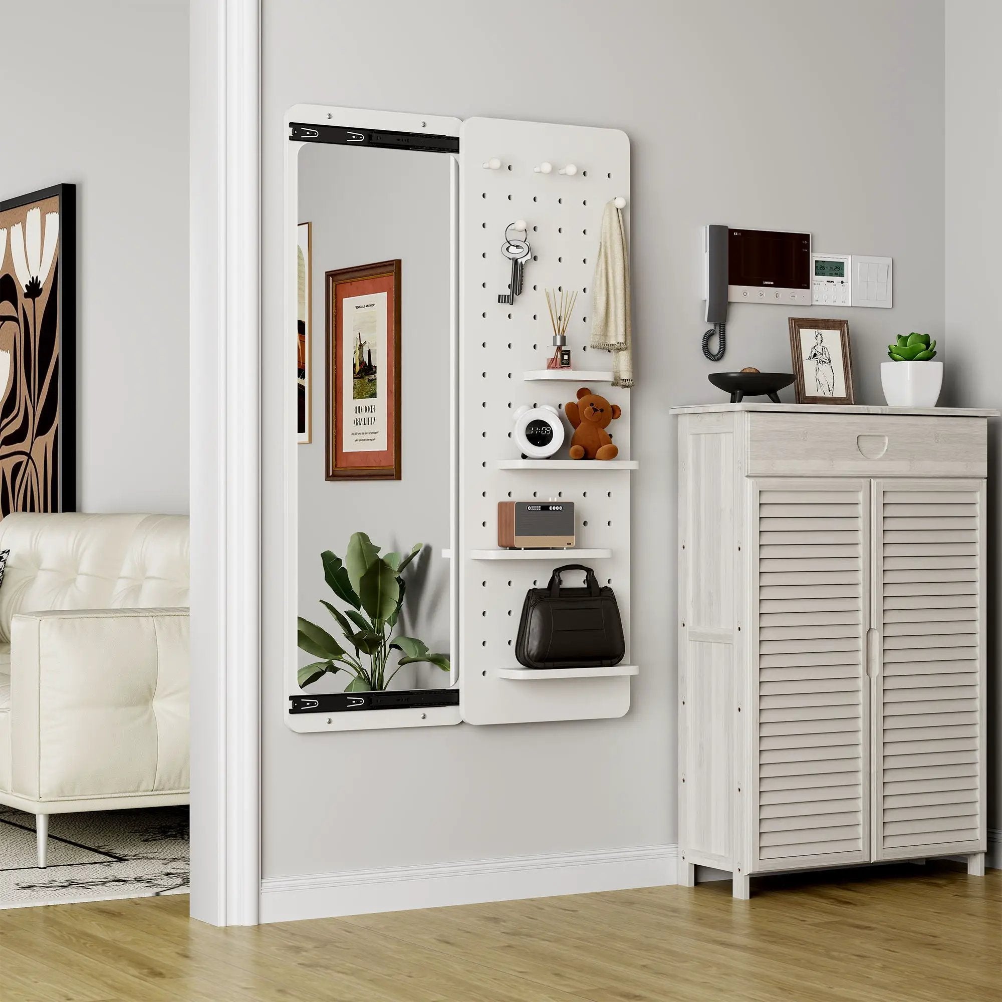 Wall Mounted Full Length Mirror With Shelf And Hook by Unique Piece Furniture