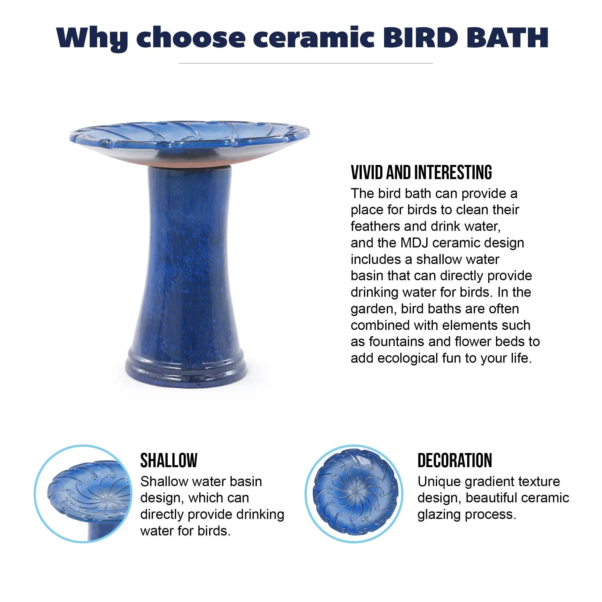 Handmade Glazed Ceramic Bird Bath, Sapphire by HouseOfZazla