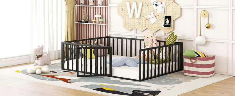 Metal Floor Bed Frame With Fence And Door by HouseOfZazla