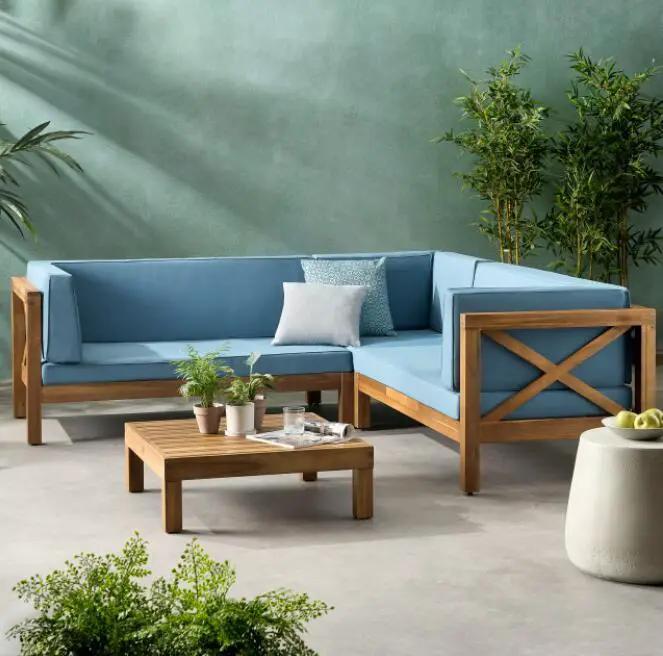 Brava X-Back 4-Piece Sofa Set, Blue by HouseOfZazla