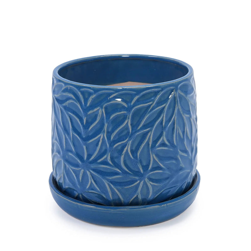 Ceramic Flowerpot, 7" Planter For Patio, Garden, Windowsill (Set of 2) - Antique Navy Blue by Unique Piece Furniture