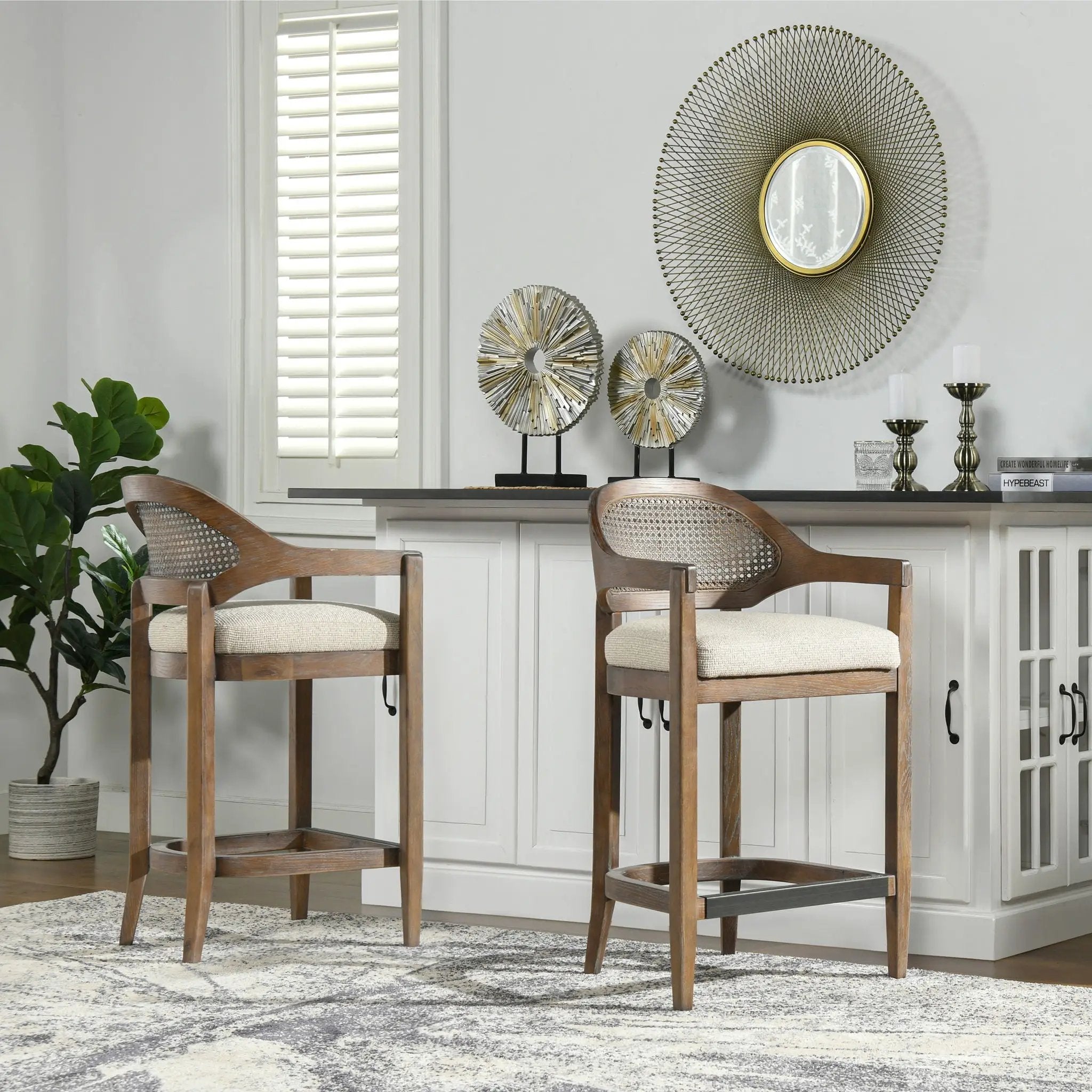 Americana - Mid-Century Modern Cane Back Counter Stool by Unique Piece Furniture