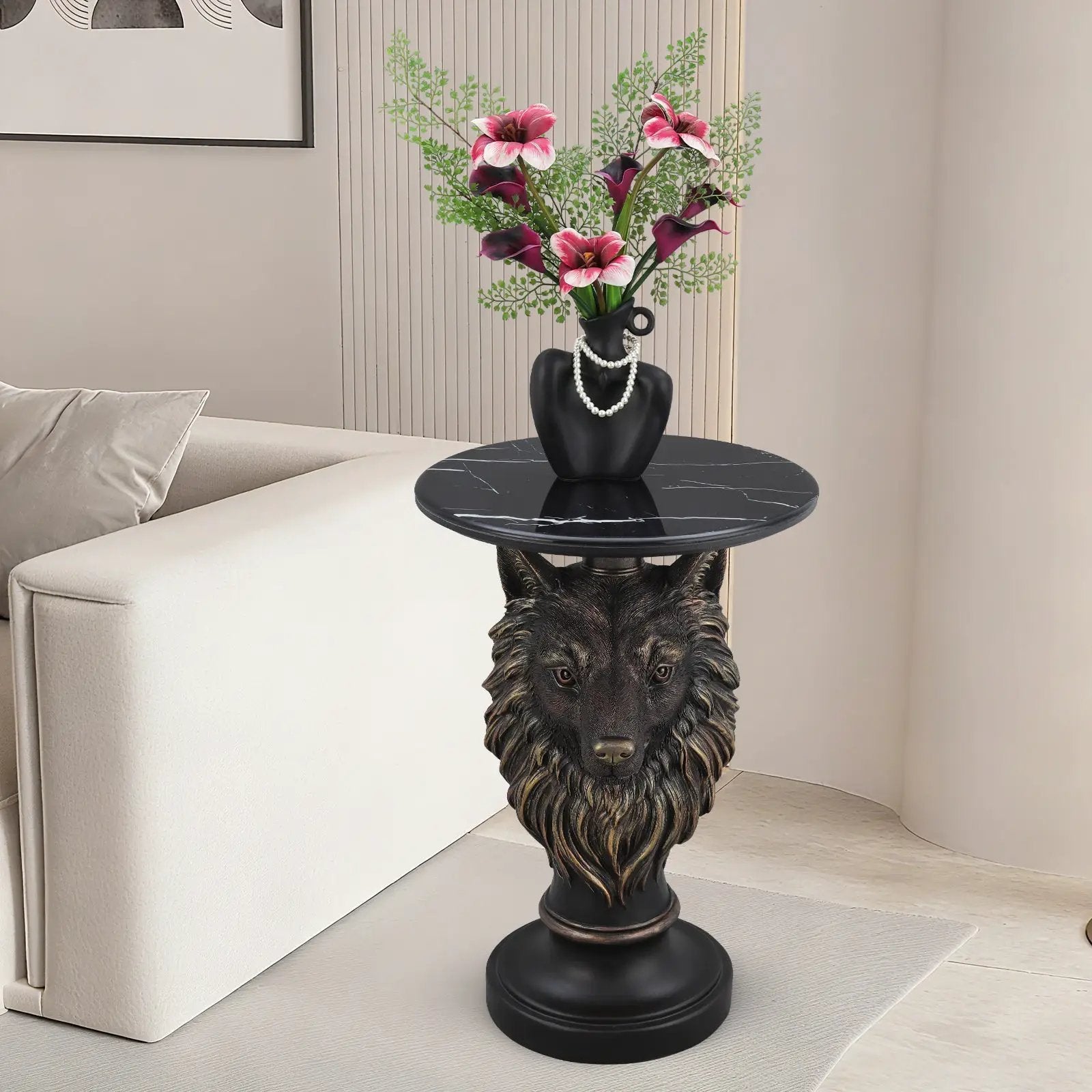 Wolf Head Accent Table Animal Statue End Tables Livingroom by HouseOfZazla