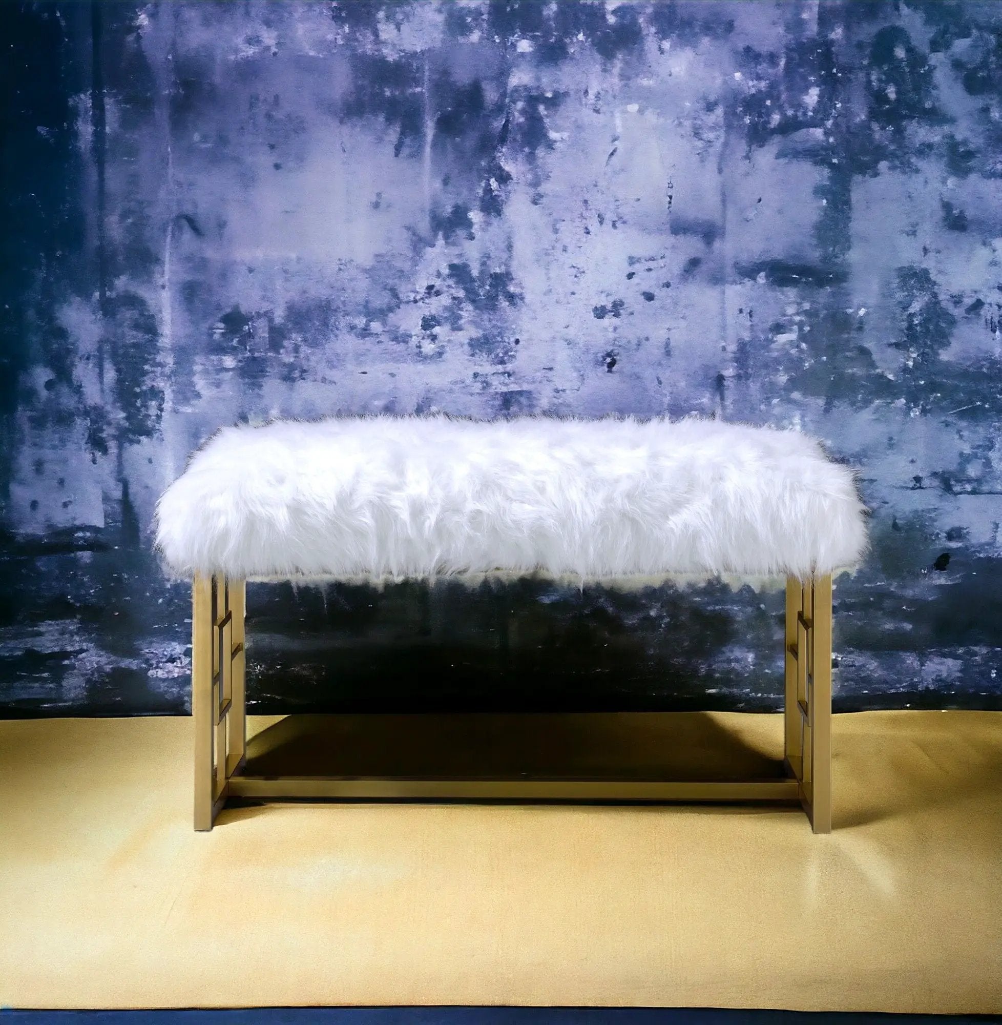 Bagley II - Bench Faux Fur - White / Gold by Unique Piece Furniture