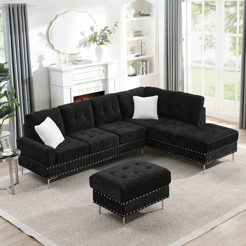 L-Shaped Sectional Sofa With Chaise And Storage Ottoman, Includes 2 Pillows by Unique Piece Furniture