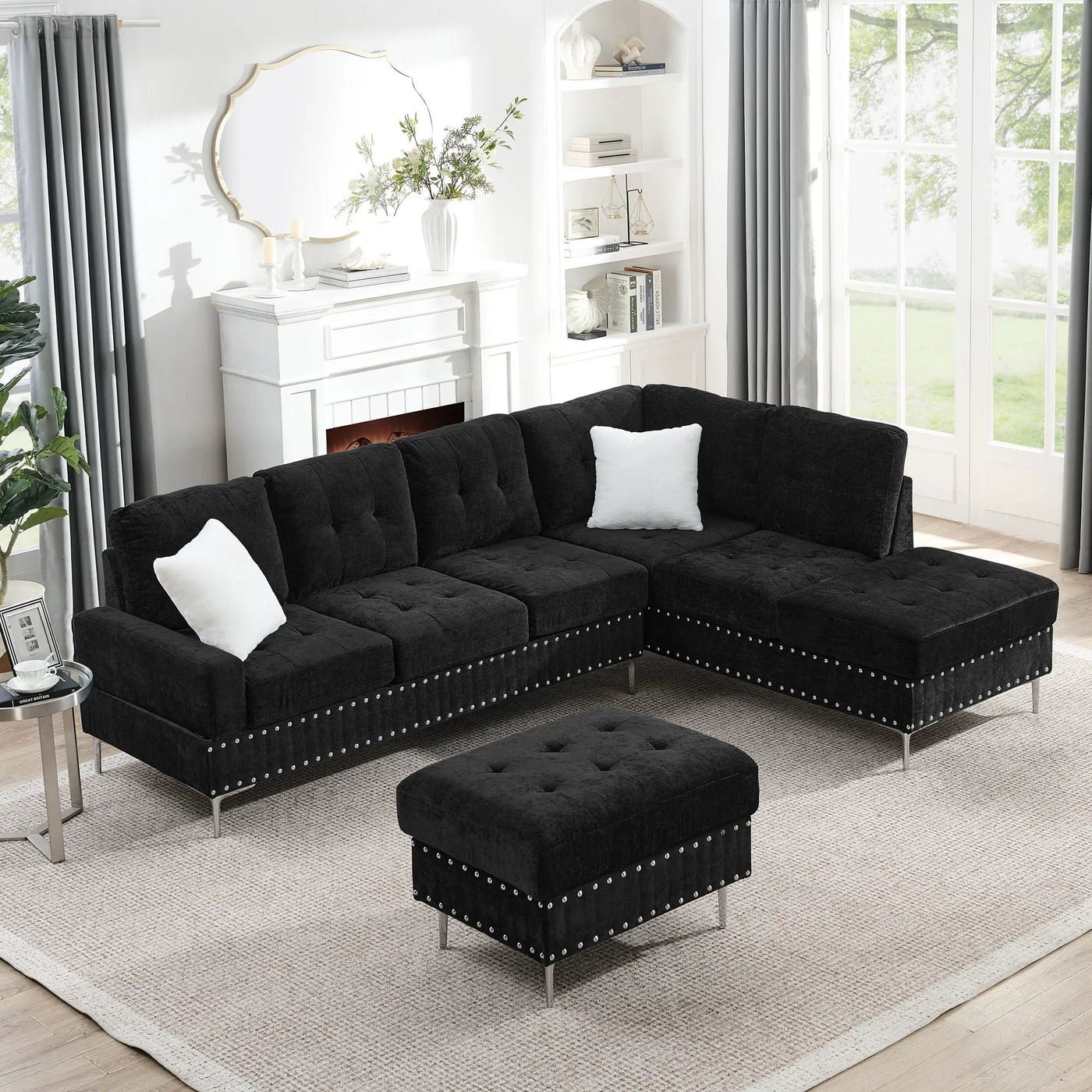 L-Shaped Sectional Sofa With Chaise And Storage Ottoman, Includes 2 Pillows by Unique Piece Furniture