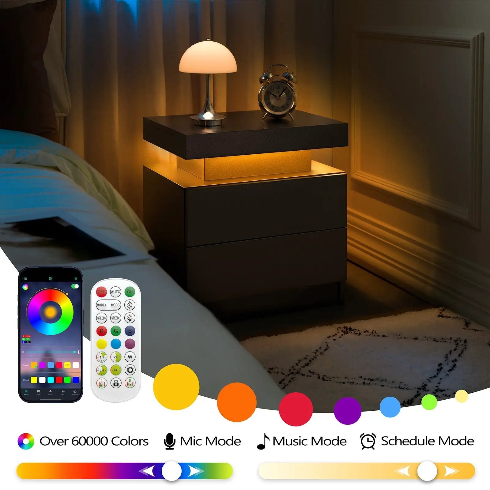 Modern LED Nightstand Bedside Table with 2 Drawers by HouseOfZazla