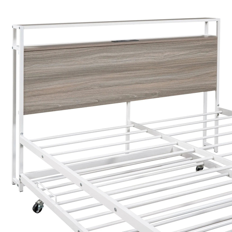 Platform Bed Frame With Trundle, USB Ports And Slat Support, No Box Spring Needed by HouseOfZazla