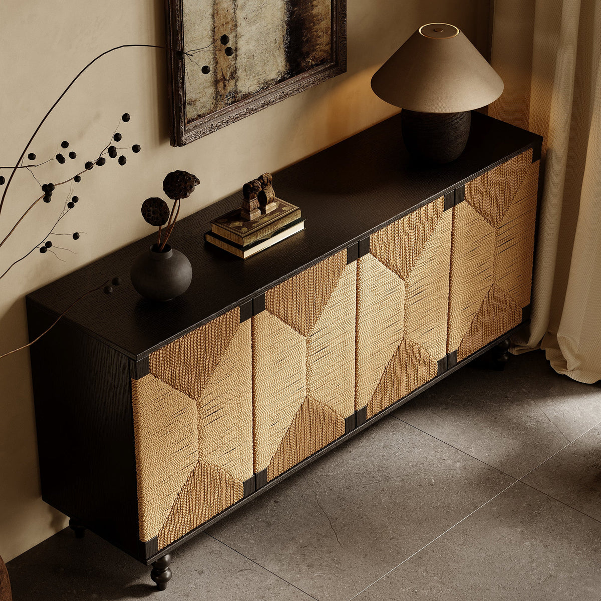 Accent Sideboard with Handwoven Seagrass Doors - Natural, photo 3 of 10