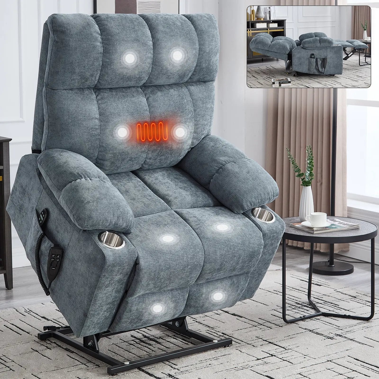 Grey Chenille Power Lift Recliner Chair by HouseOfZazla