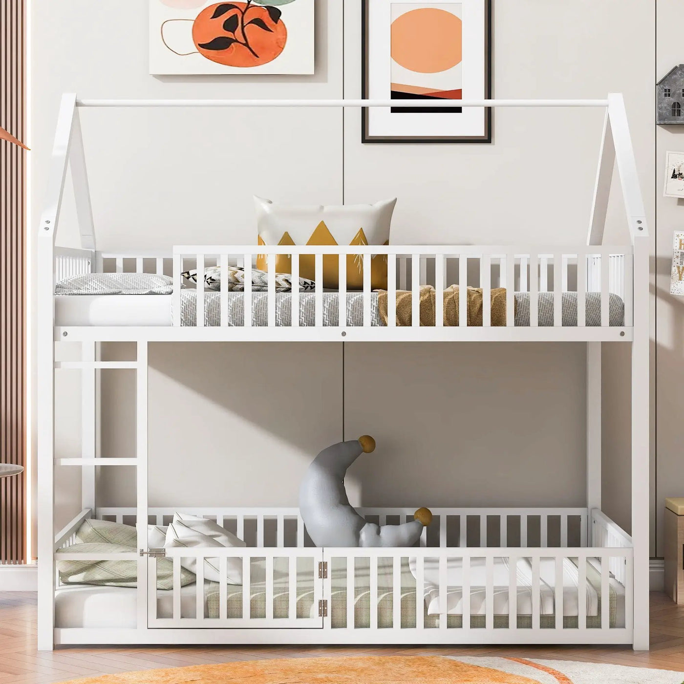 Metal House Bunk Bed With Fence And Door by HouseOfZazla