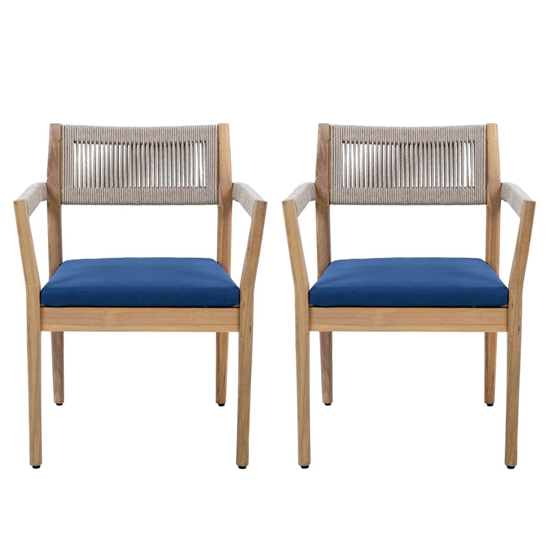Braided Acacia Wood Outdoor Dining Chairs Set of 2 – Teak Look by HouseOfZazla