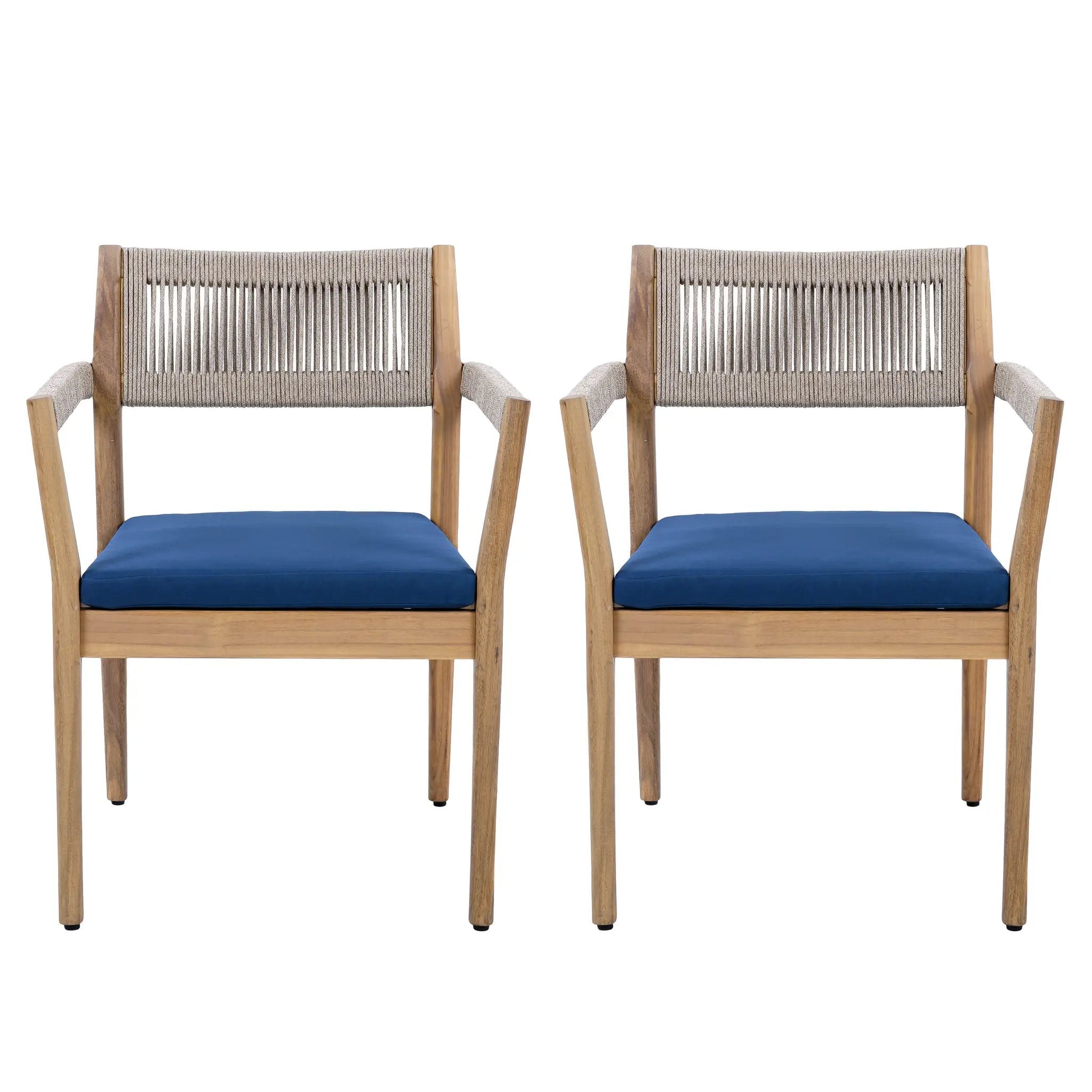 Braided Acacia Wood Outdoor Dining Chairs Set of 4 by HouseOfZazla
