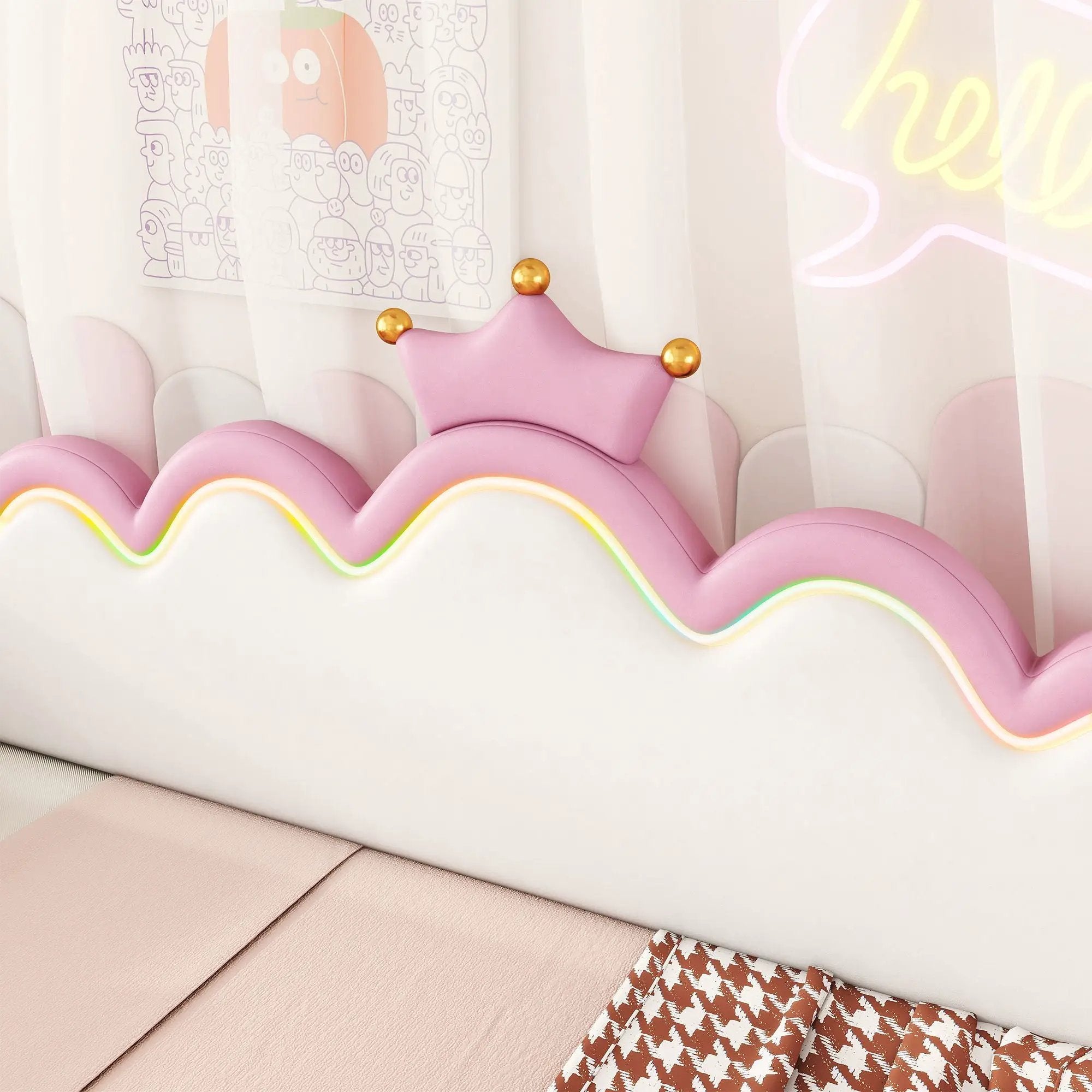Extending Daybed With LED Lights, Modern Upholstered Princess Daybed With Crown Headboard by HouseOfZazla