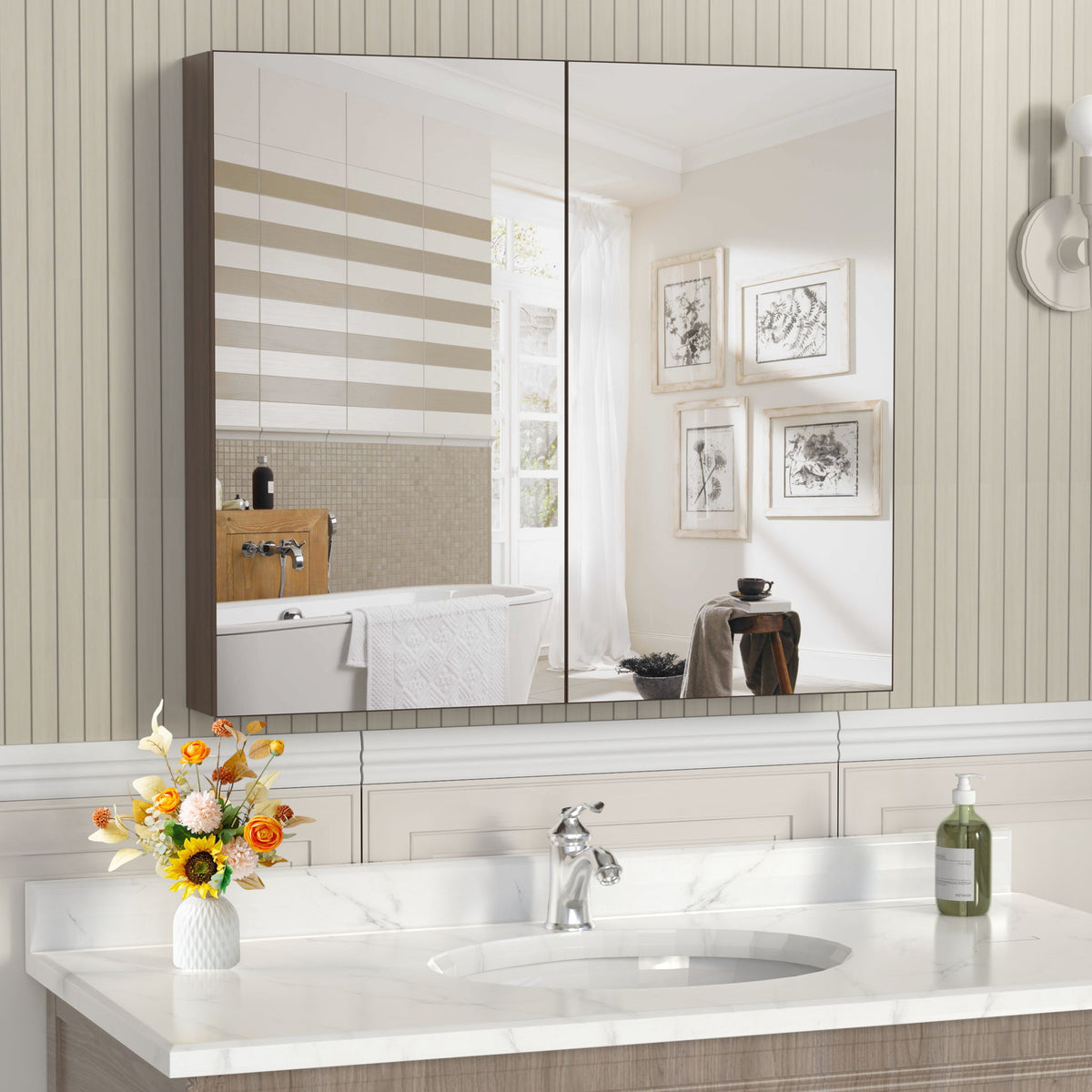 Metal Medicine Cabinet with Adjustable Shelves and Mirror - Pearl Silver or Dark Brown, photo 5 of 8