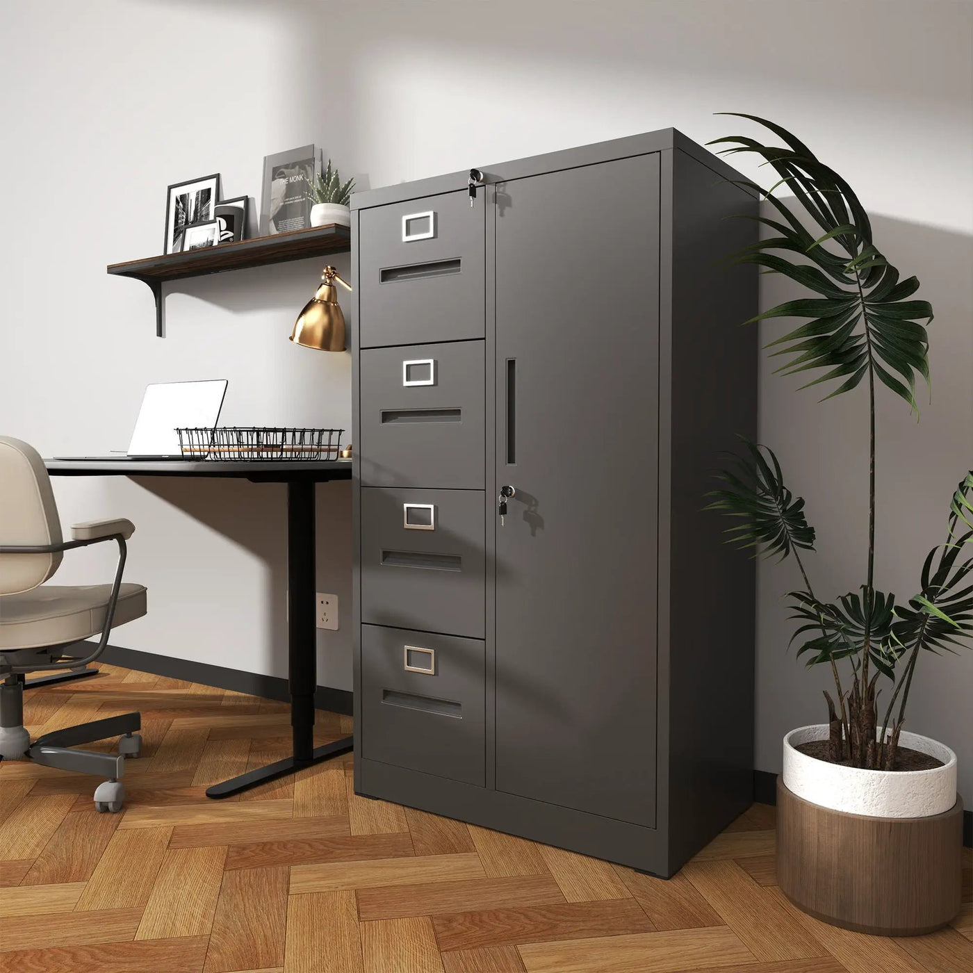 Metal Storage Vertical Filing Cabinet With Lock, 4 Drawers, 1 Door, Steel Construction, School / Office Use by HouseOfZazla
