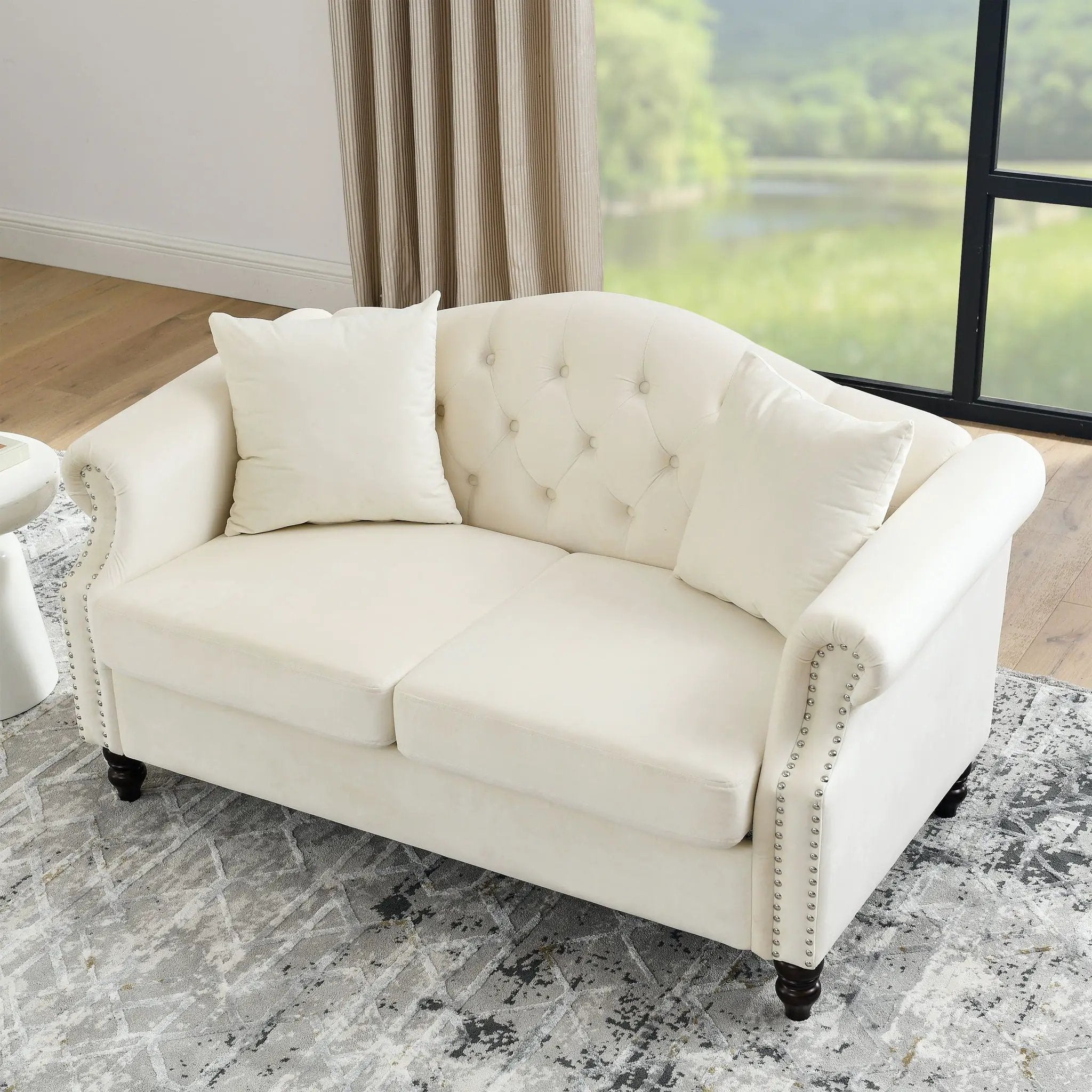 2 Seater Chesterfield Sofa With Rolled Arms And Nailhead Trim For Living Room by HouseOfZazla