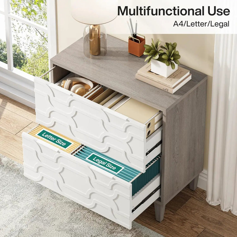 2 Drawer Lateral File Cabinet, Fits A4 / Letter / Legal - Gray / White by HouseOfZazla