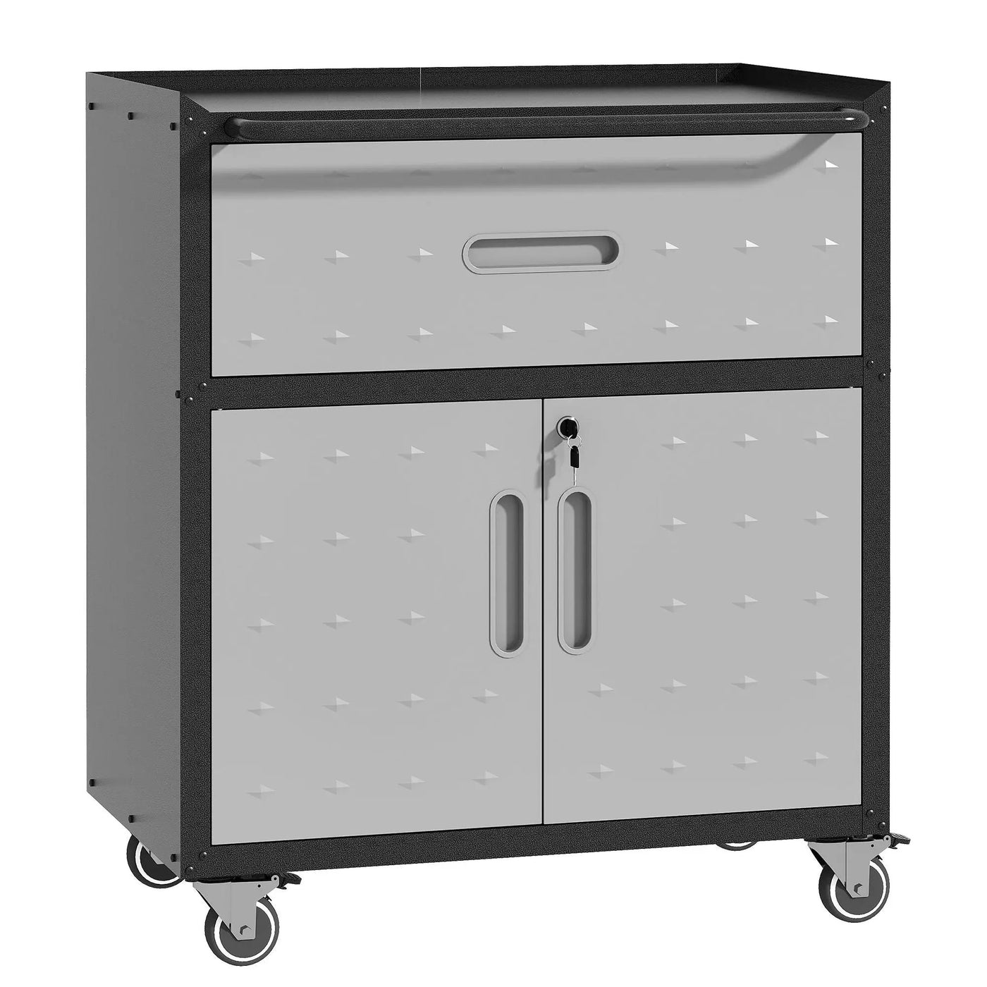 Sturdy And Durable Metal Tool Cabinet For Garage With Wheels Mobile Heavy Duty Storage Cabinet With 1 Drawer And 2 Locking Doors by HouseOfZazla