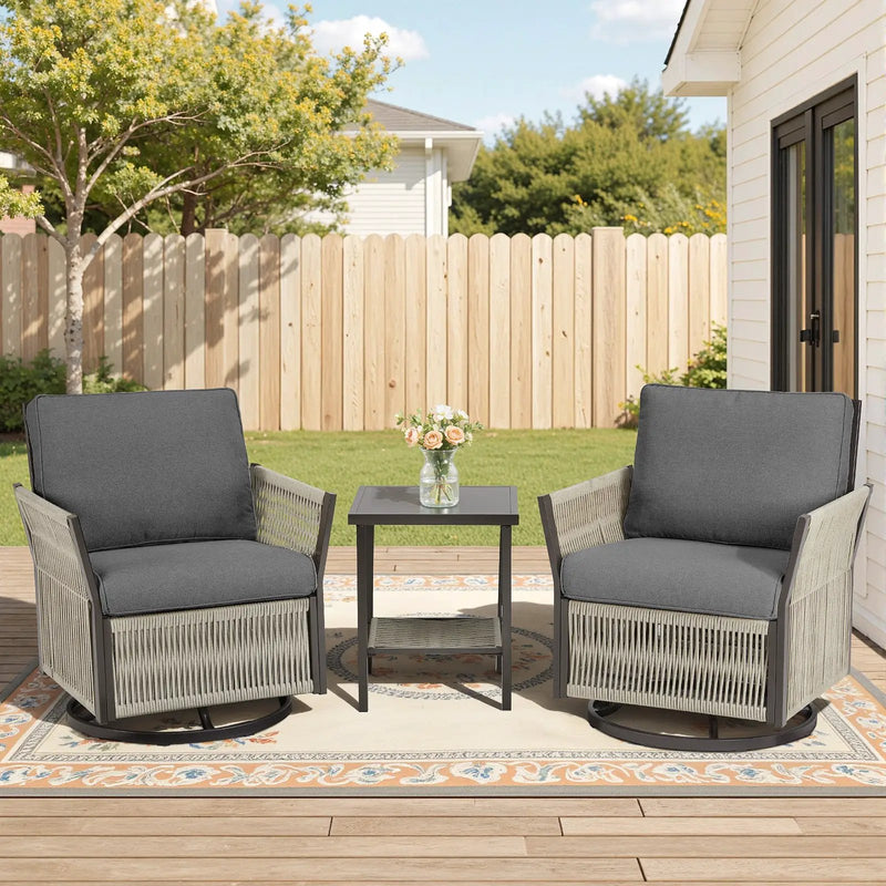 Swivel Outdoor Chairs Set of 2 with Side Table, 3 Pieces Wicker Furniture Set by HouseOfZazla