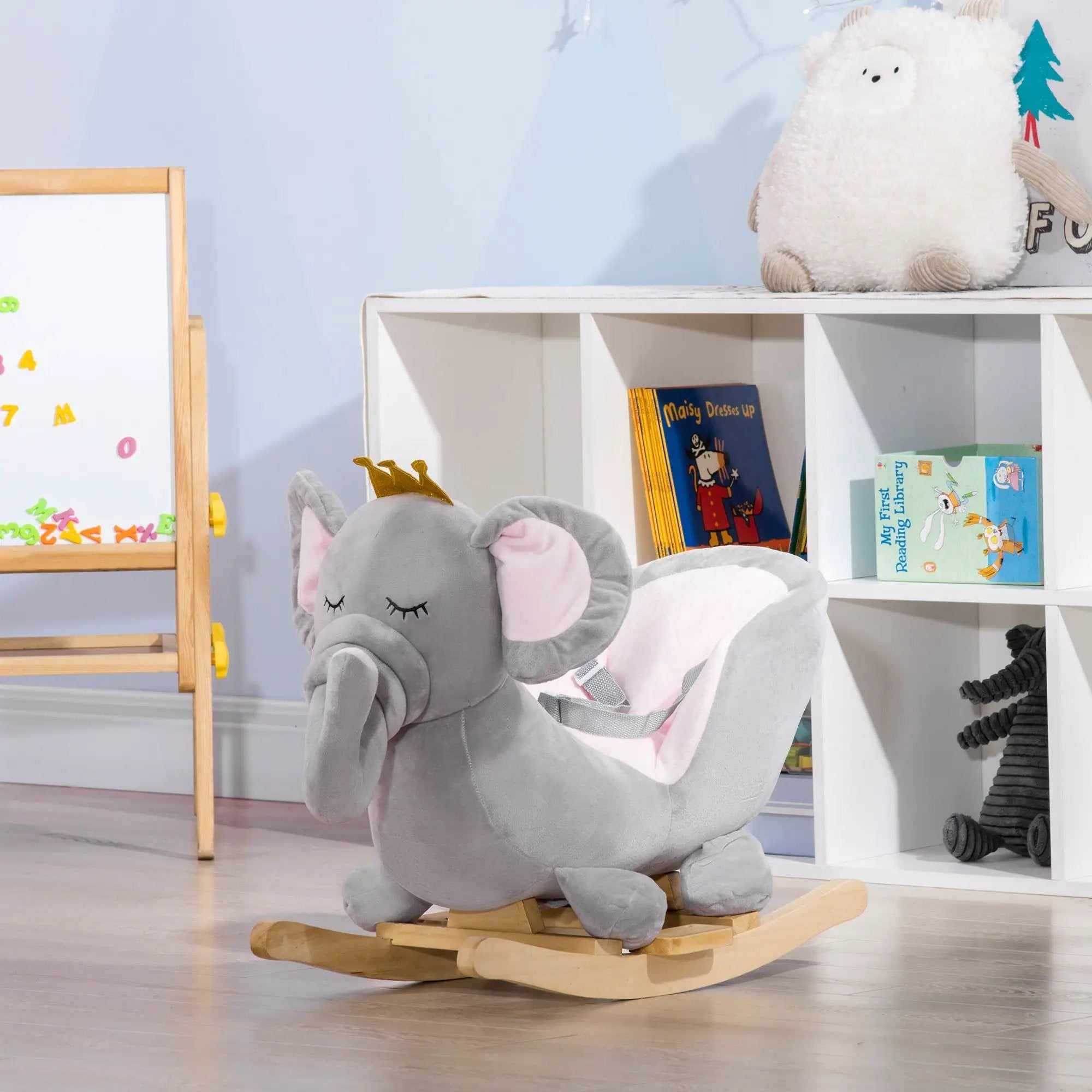 Qaba - Baby Rocking Horse Elephant Rocking Chair Toddler Rocker Toy With Sound Wooden Base Seat Safety Belt For 1.5-3 Year Old - Gray by Unique Piece Furniture
