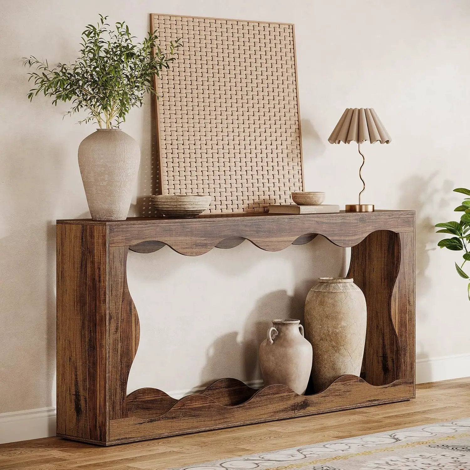 Console Table With Storage, Narrow Entryway Stand For Living Hallway - Light Brown by HouseOfZazla