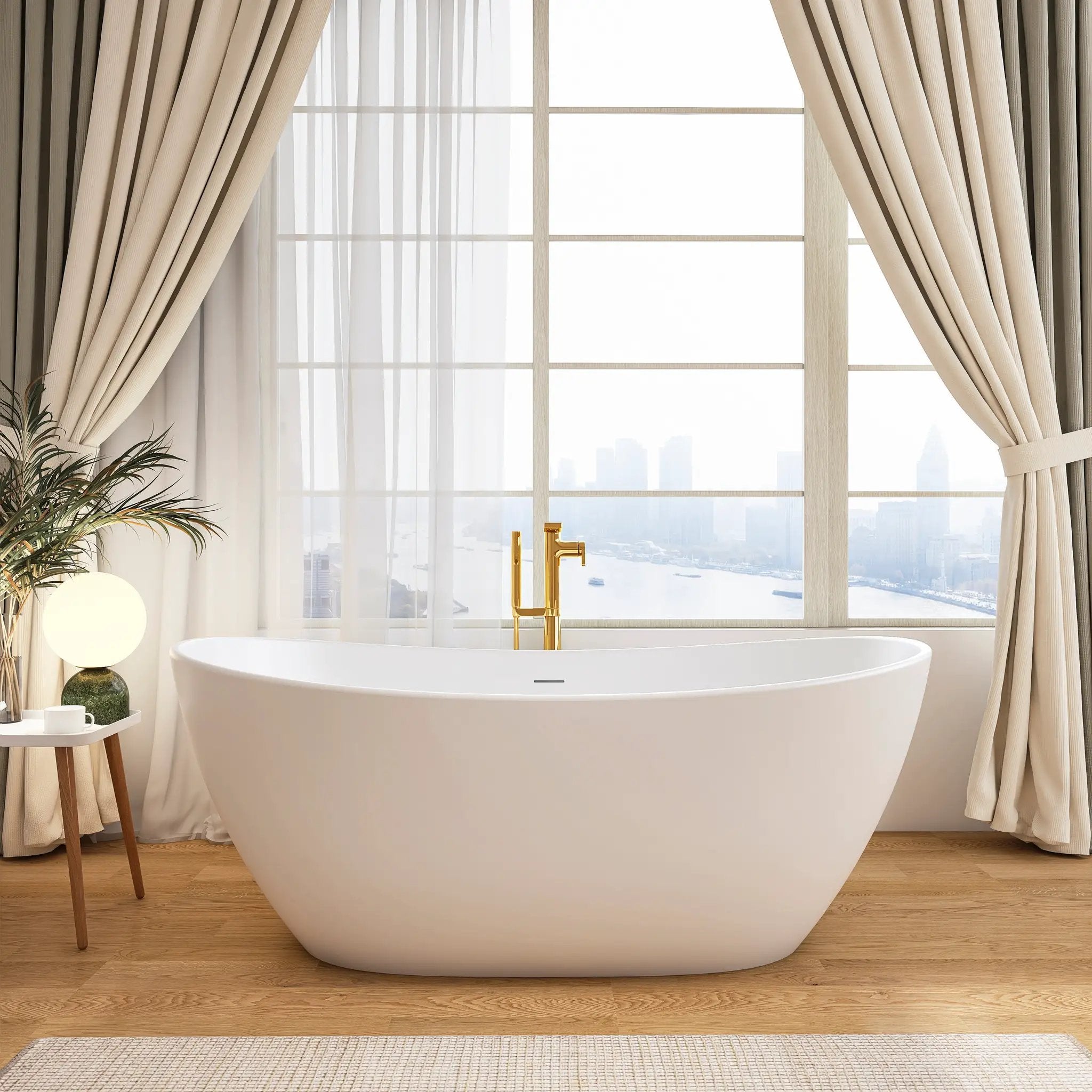 65 Inch Artificial Stone Solid Surface Freestanding Bathroom Bathtub by HouseOfZazla