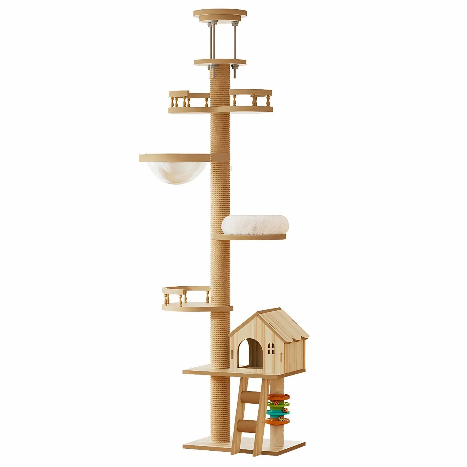 Floor to Ceiling Cat Tree with Adjustable Height and Condo Cave Bed by HouseOfZazla