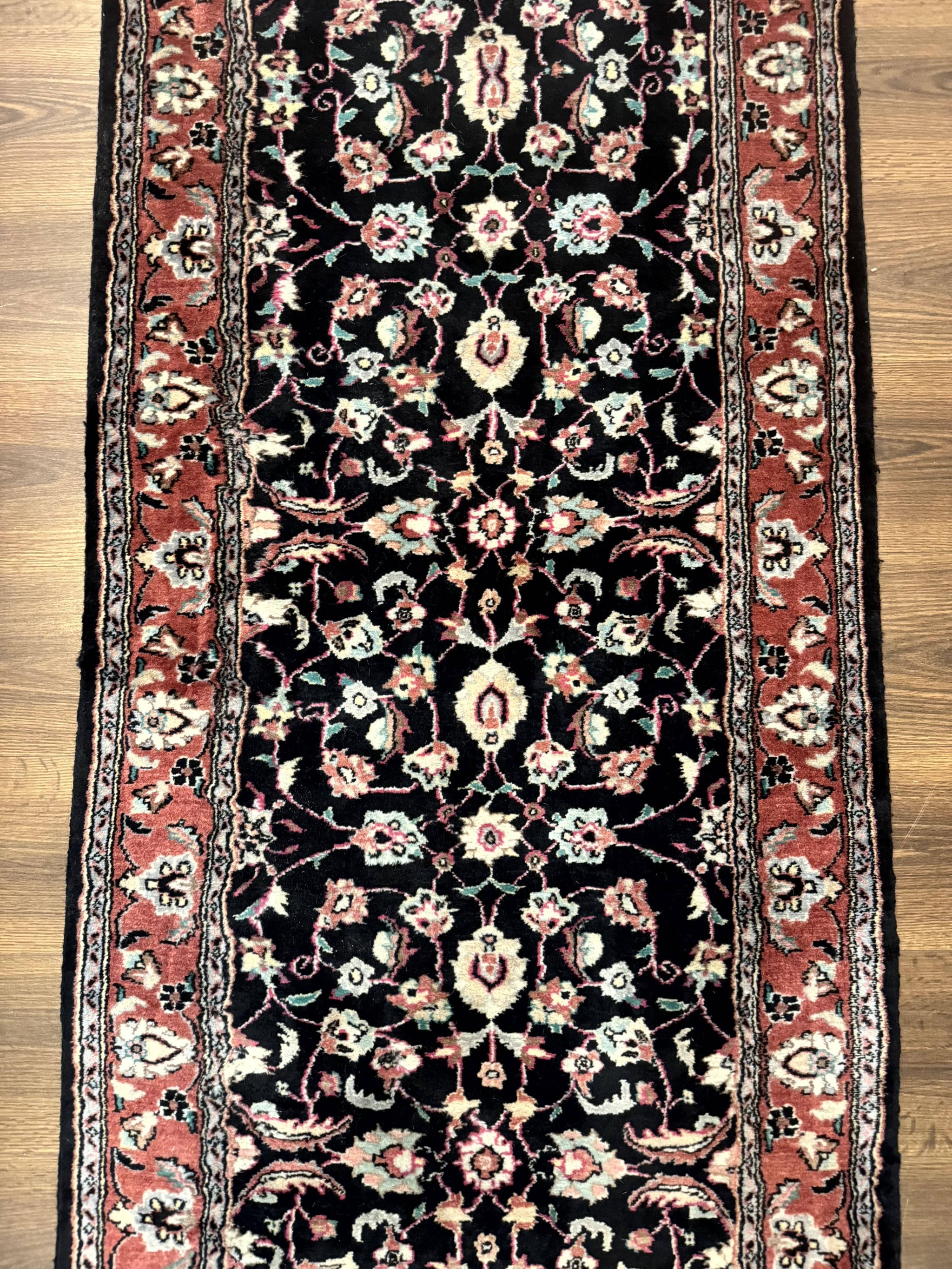 Pak Persian Runner Rug 2.8 x 10, Dark Blue, Floral Allover, Wool by Jewel Rugs