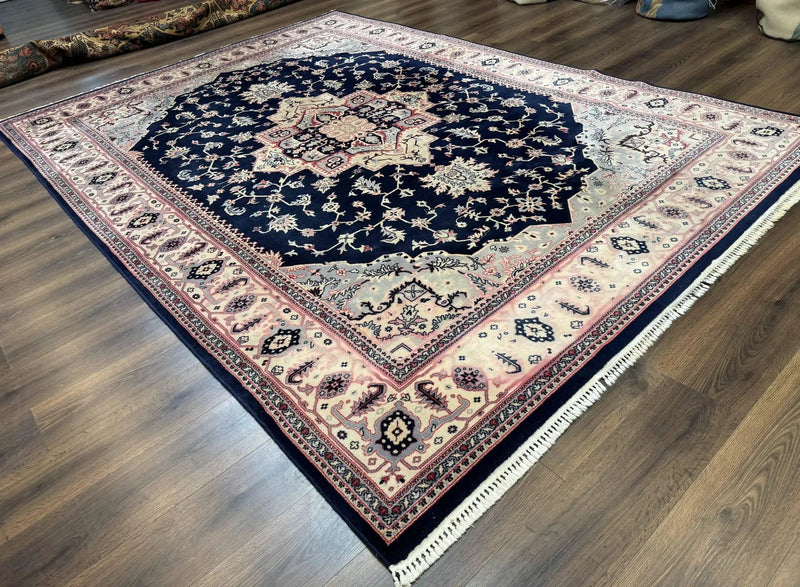 Karastan Rug 8x11 Navy Serapi, Kara Shah Rug, Navy Blue, Vintage Karastan Area Rug Wool Pile Karastan Rug by Jewel Rugs