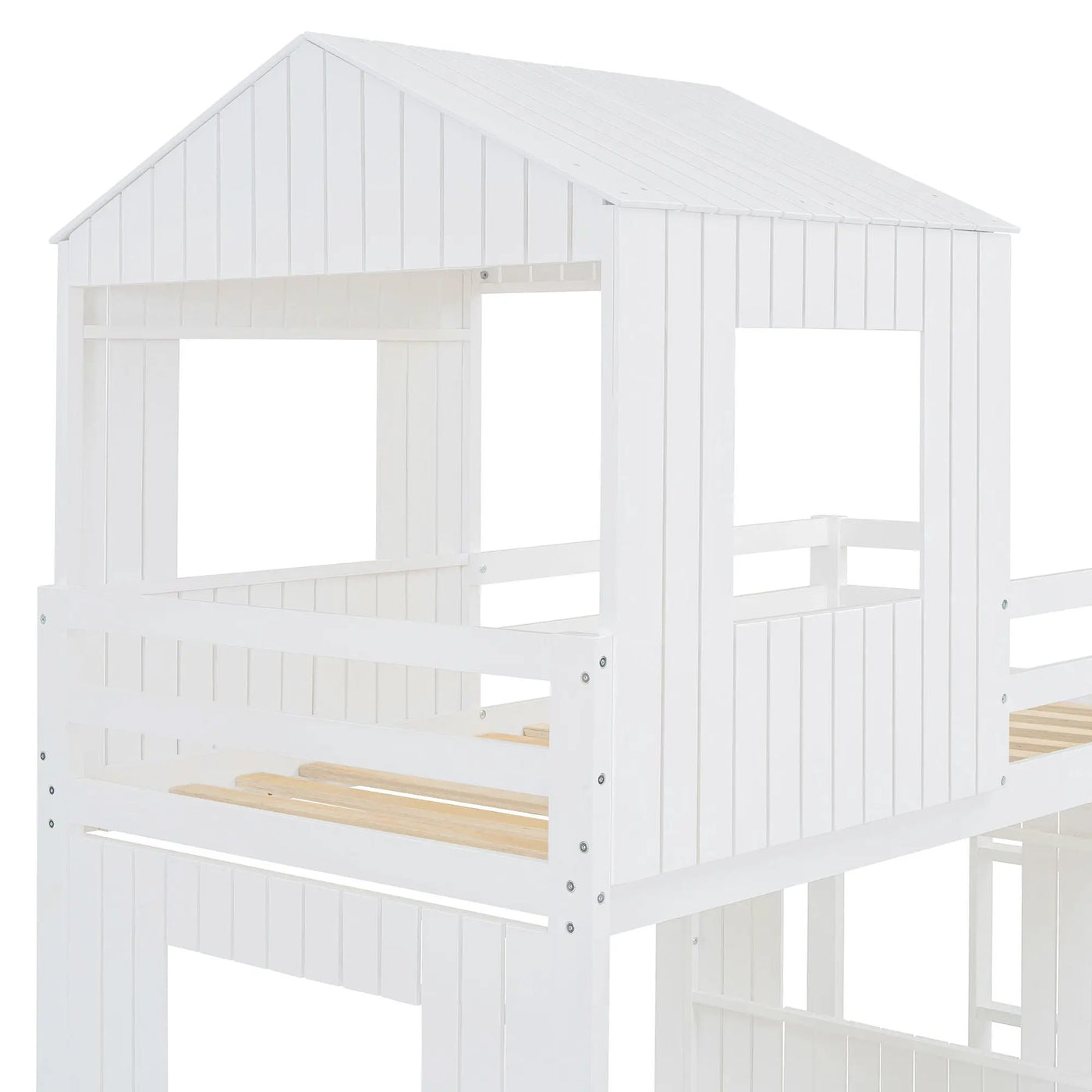 Loft Bunk Bed With Playhouse, Farmhouse, Ladder, Slide And Guardrails by HouseOfZazla