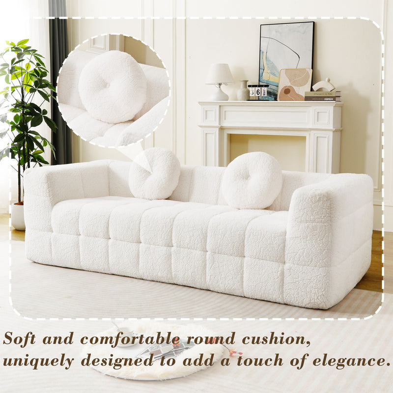 Boneless 3 Seater Sofa With Circular Throw Pillows - Beige by HouseOfZazla