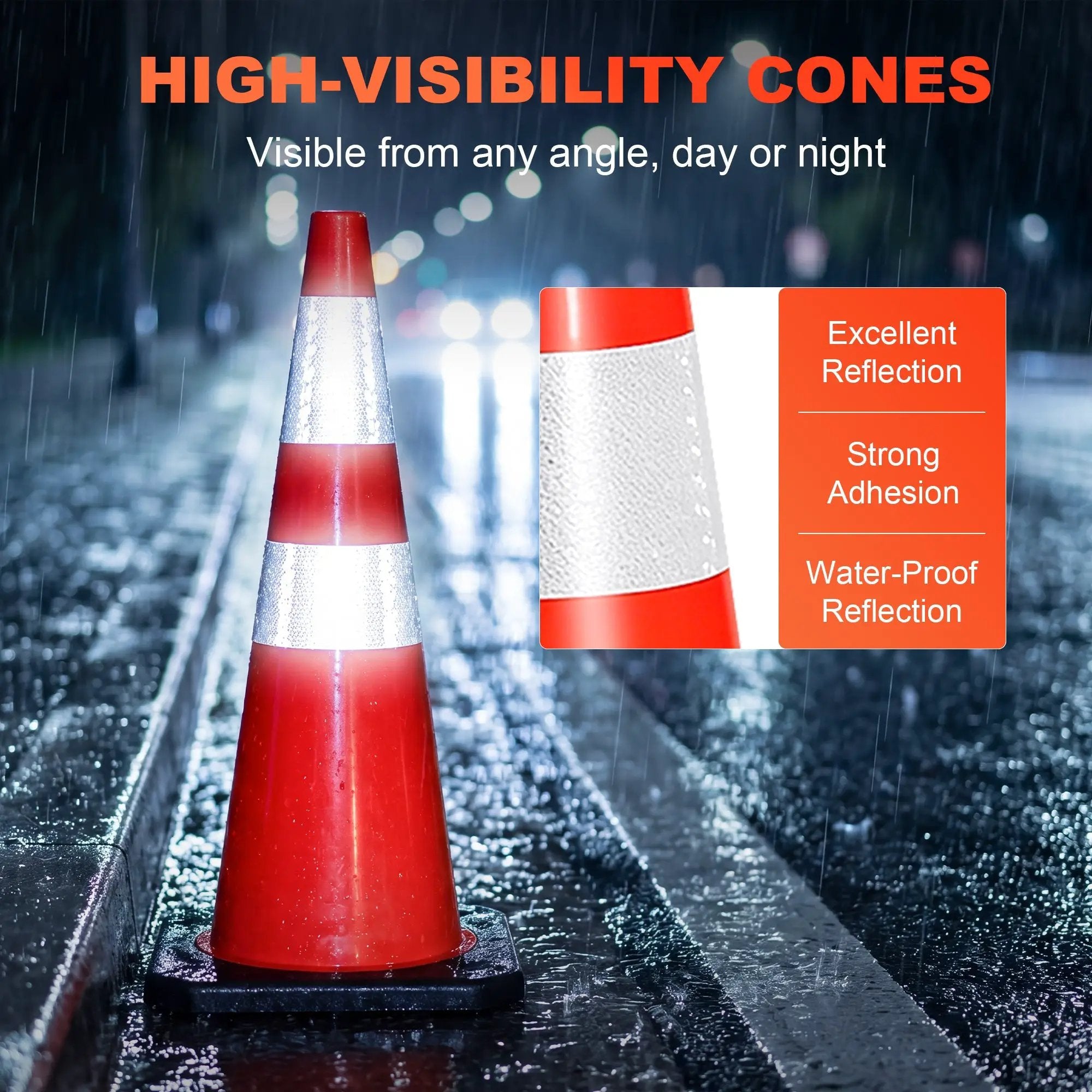 36" Heavy-Duty Traffic Cones with High-Visibility Reflective Collars - 4 Pack by HouseOfZazla