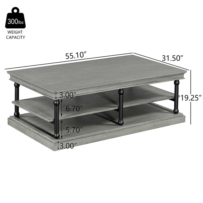 55.1" Wood Coffee Table with Storage Shelves by HouseOfZazla
