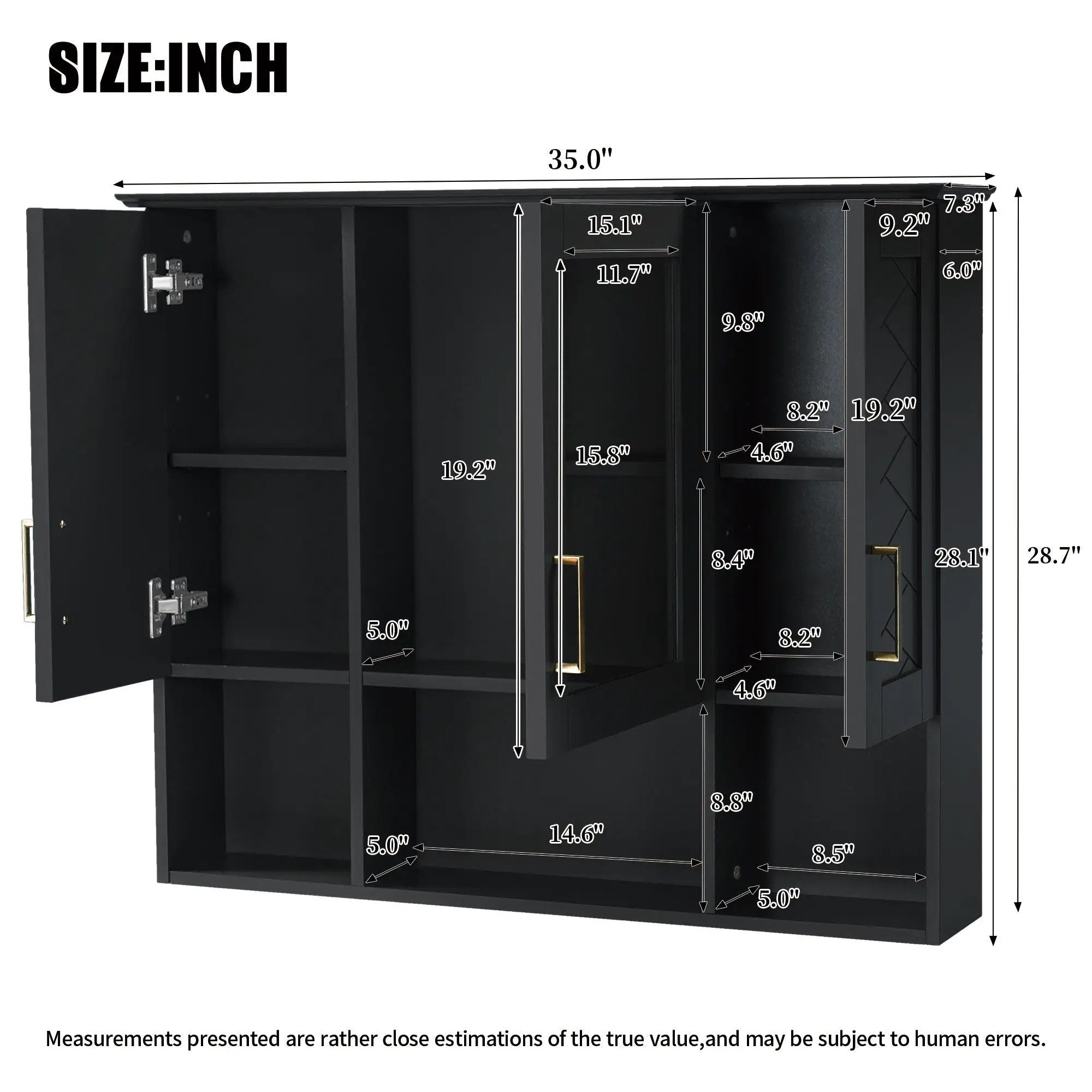 Modern Wall Mounted Medicine Cabinet With Adjustable Shelves, Soft Close Doors, High Define Mirror by Unique Piece Furniture