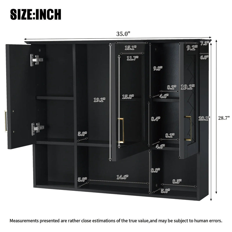 Modern Wall Mounted Medicine Cabinet With Adjustable Shelves, Soft Close Doors, High Define Mirror by Unique Piece Furniture