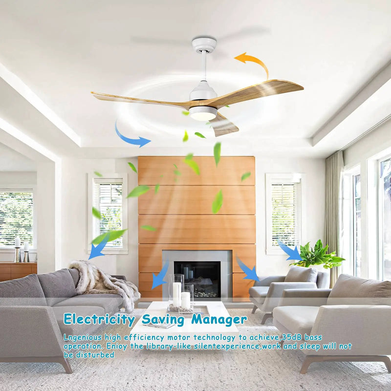 52" Solid Wood Blades Ceiling Fan with Lights and Remote Control by HouseOfZazla