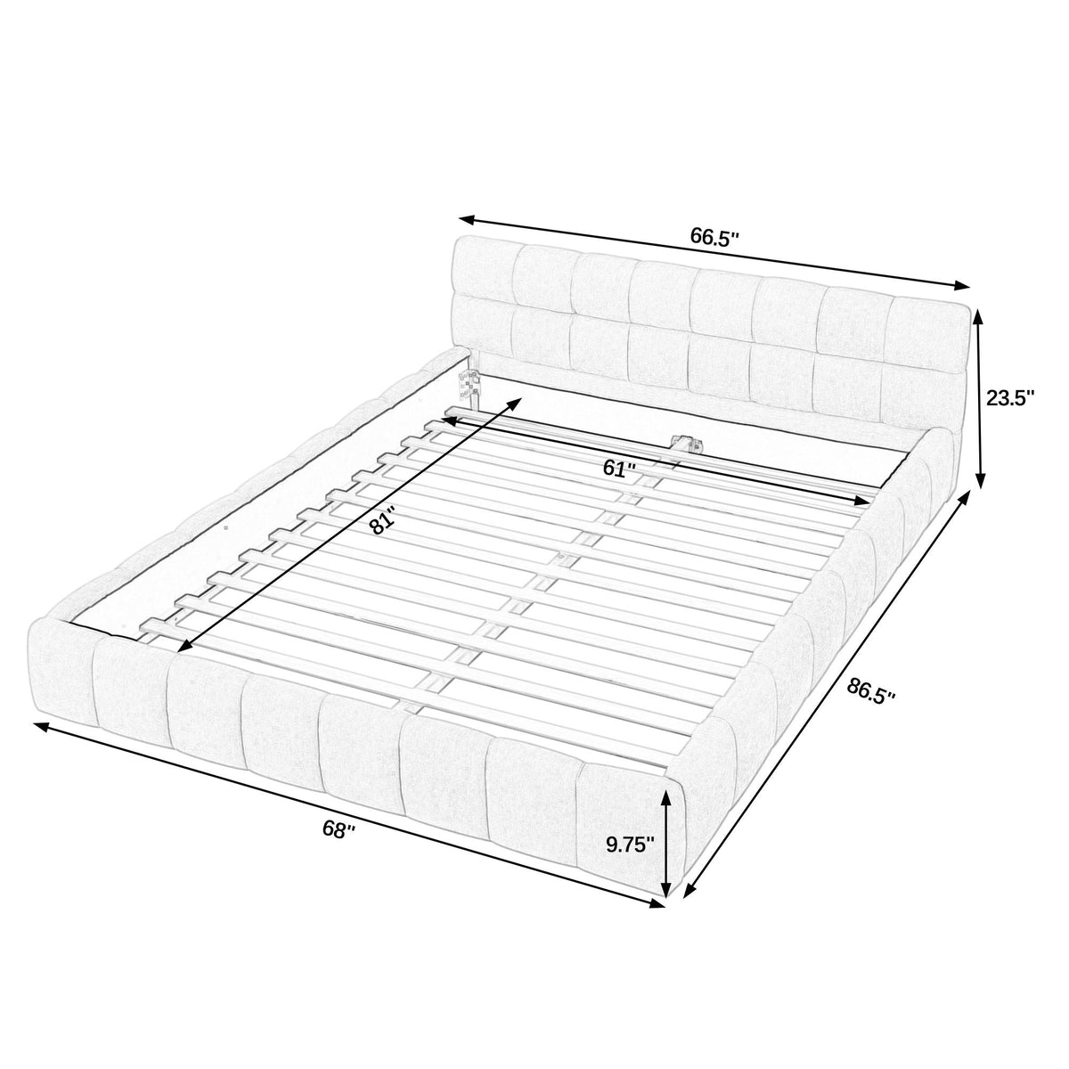 Modern Platform Bed Frame With Thick Fabric, photo 30 of 33