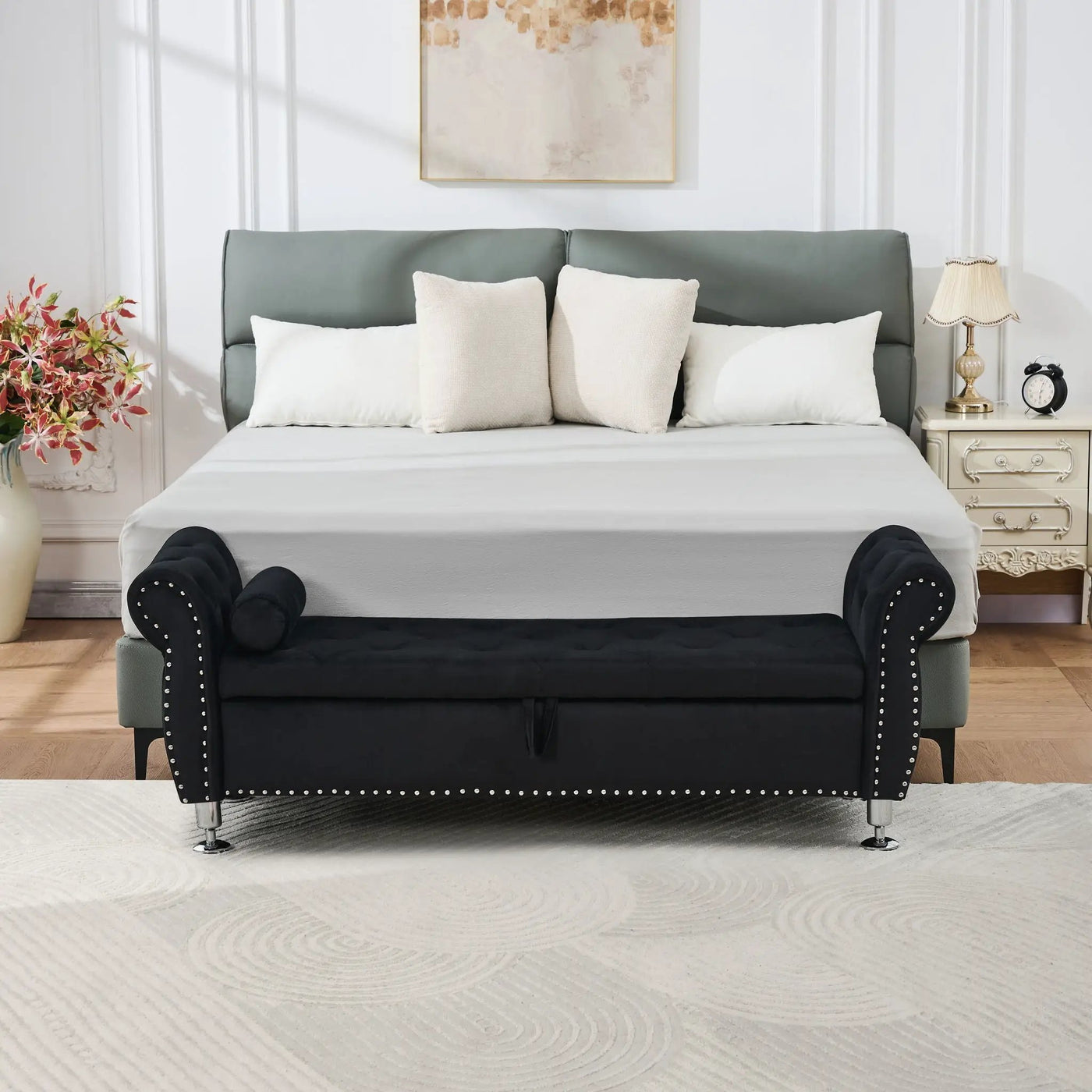 Storage Bench With Crystal Buttons And 1 Pillow For Bedroom by HouseOfZazla