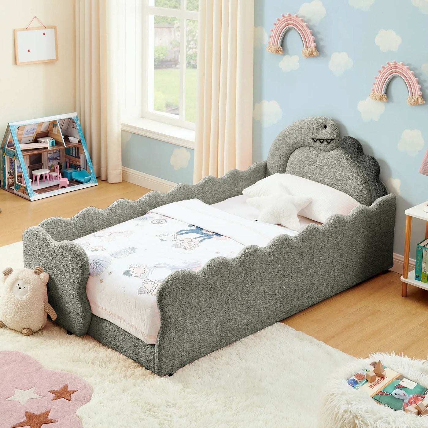 Cute Dinosaur Shaped Bed With Safety Guardrail, Toddler Frame by HouseOfZazla
