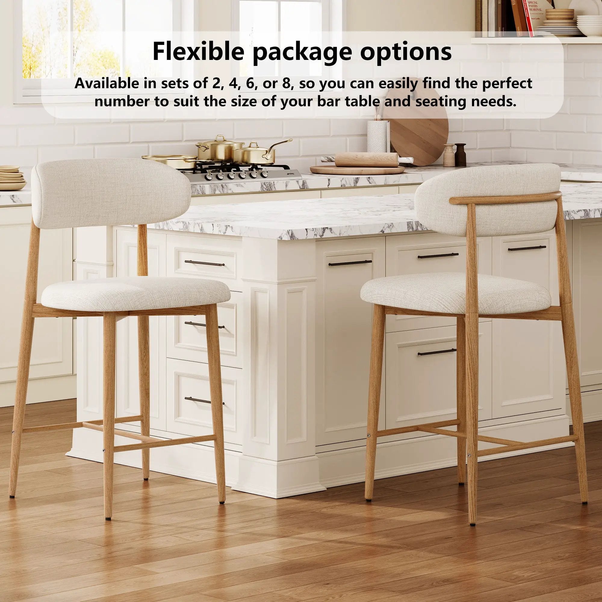 Upholstered Counter Height Bar Stools For Kitchen Island (Set of 2) - Beige by HouseOfZazla