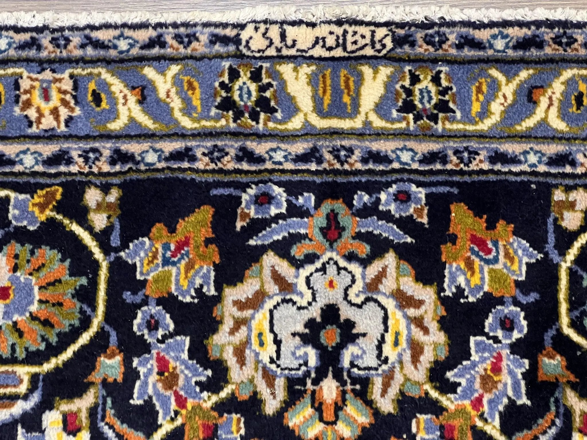 Wonderful Navy Blue Persian Kashan Rug 11x13, Allover Floral Design with Central Medallion, Wool Hand-Knotted Antique Carpet, Signed Rabani Rug by Jewel Rugs
