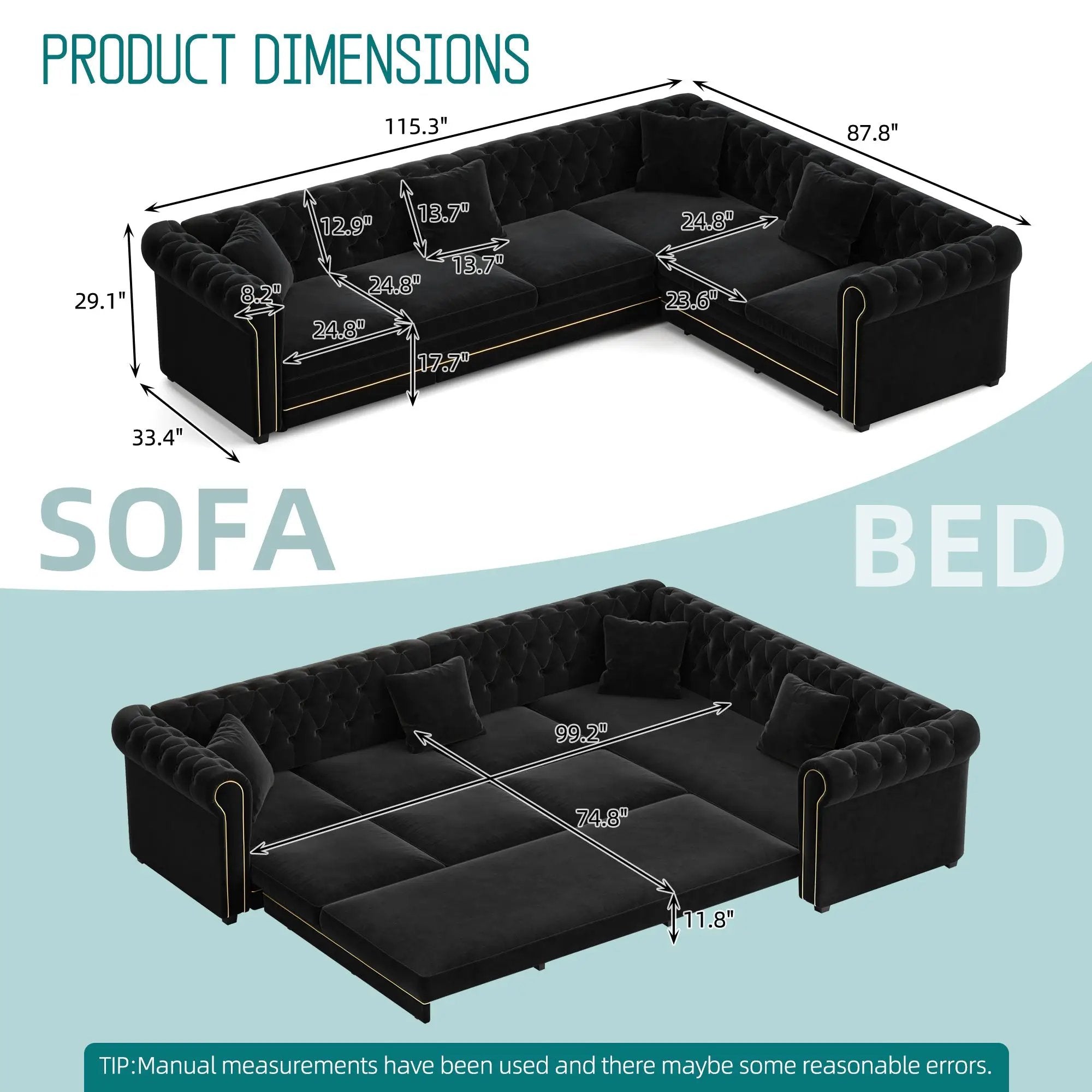 115.3" L-Shaped Sofa Couch with Pull-Out Bed by HouseOfZazla