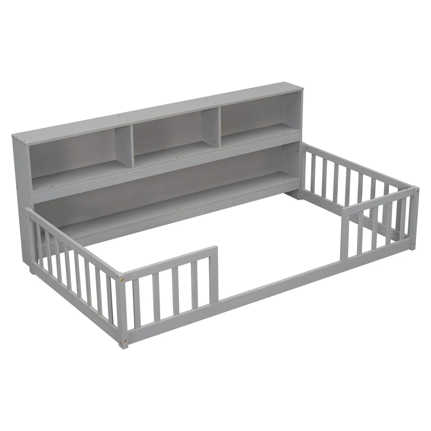 Floor Bed With Bedside Bookcase, Shelves, Guardrails by Unique Piece Furniture