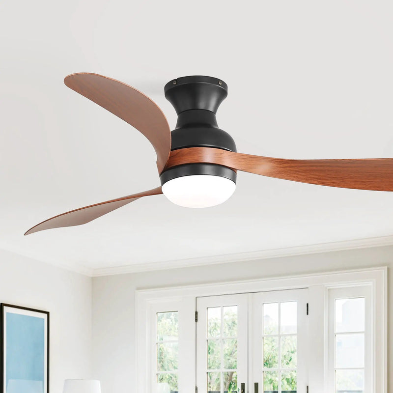 Ceiling Fan With Remote Controlled LED Light, 3 Blades, Reversible DC Motor, 6 Speeds, Dimmable, Flush Mount - Black by Unique Piece Furniture