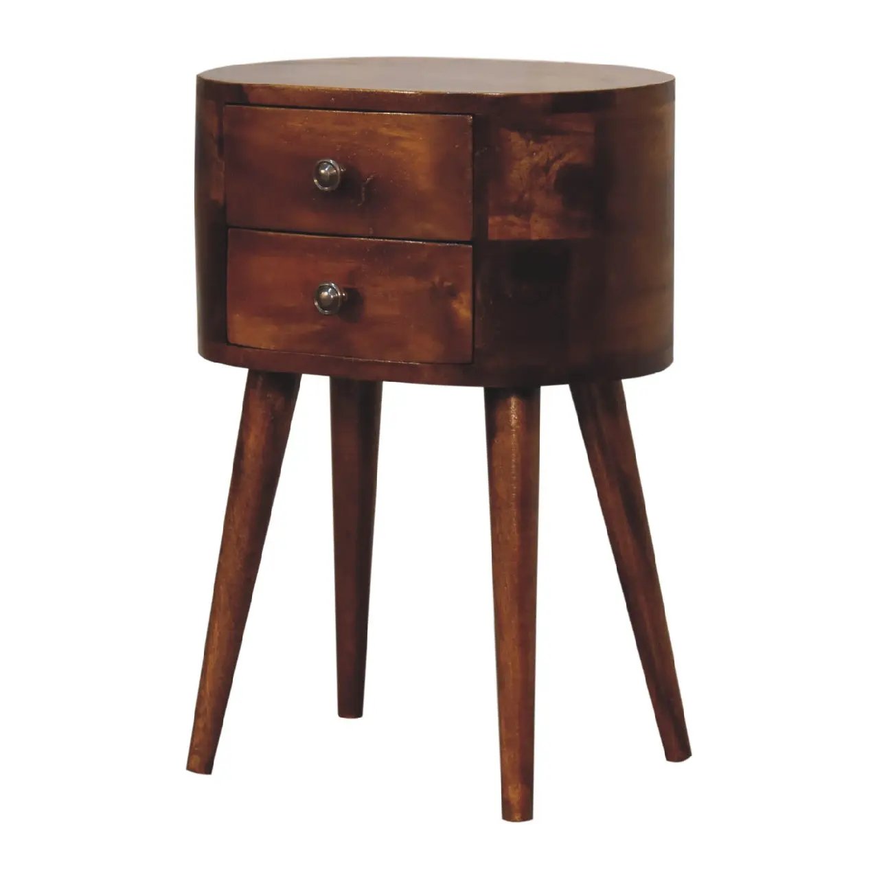 Solid Wood Mini Chestnut Rounded Nightstand, 2-Drawers, Nordic Legs by HouseOfZazla